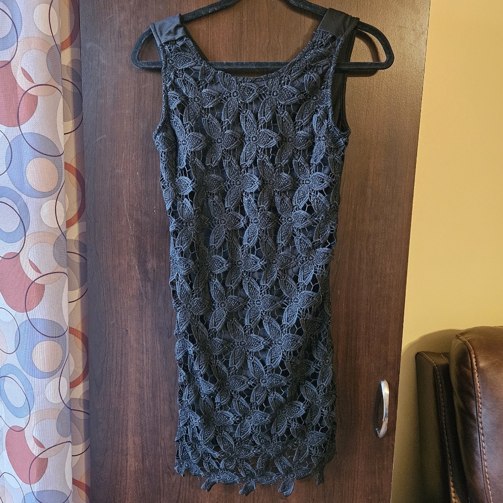 HYFVE Black Floral Lace Mini Dress